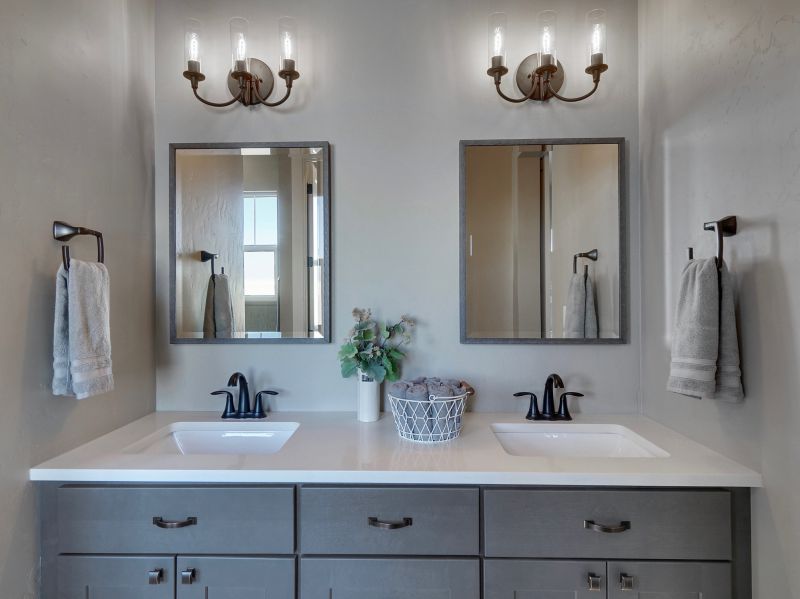 Modern Bathroom with Dual Sinks and Large Mirror